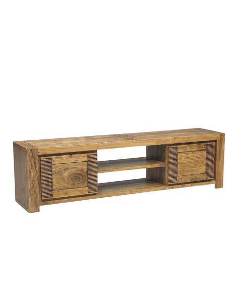 Meuble Tv bois strié 2P 2N Acacia Verone Marron - 180x40x50 cm