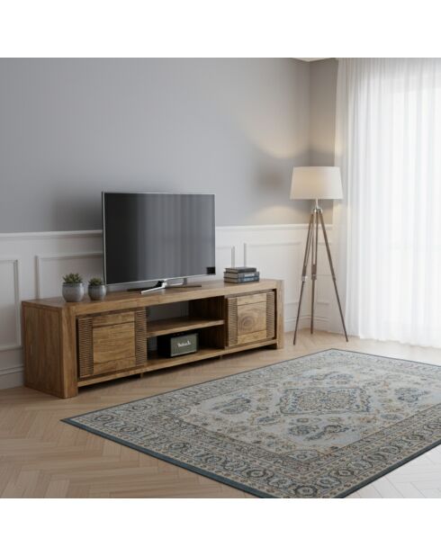 Meuble Tv bois strié 2P 2N Acacia Verone Marron - 180x40x50 cm