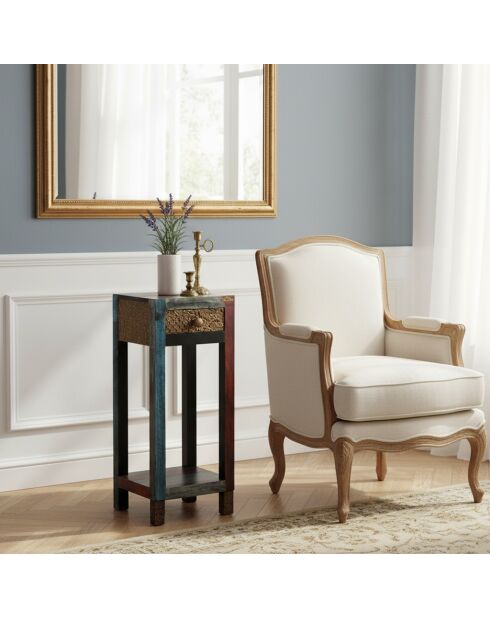 Table d'appoint 1 tiroir Manguier Pushkar Naturel - 30x30x75 cm