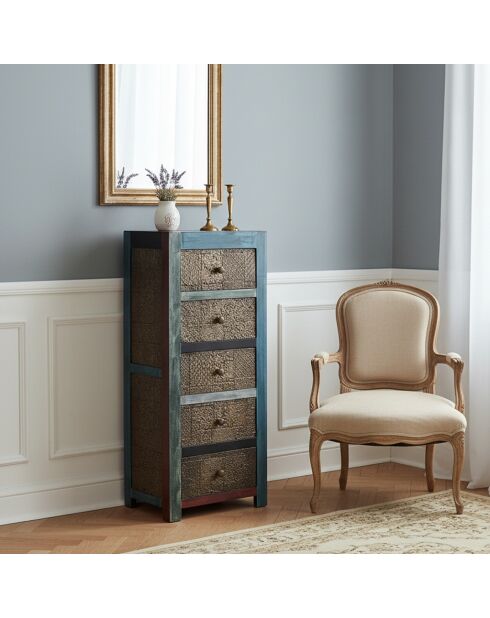 Semainier 5 tiroirs Manguier Pushkar Naturel - 50x38x121 cm