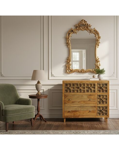 Commode arabesque bois exotique Acacia Punjab Marron - 103x45x92 cm