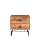 Table de chevet 2 tiroirs Manguier Sculture Beige - 45x40x45 cm