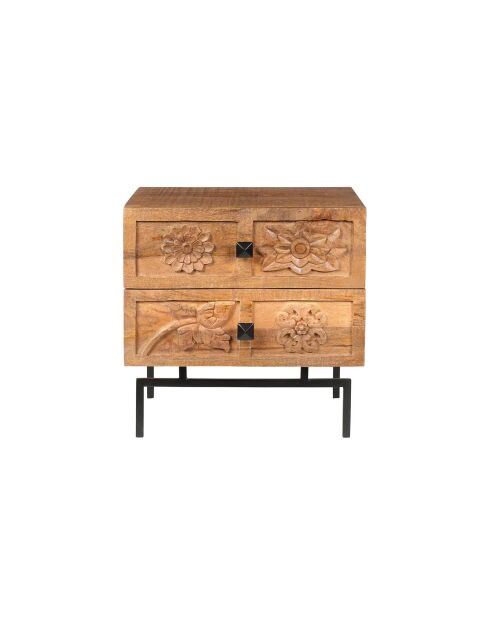 Table de chevet 2 tiroirs Manguier Sculture Beige - 45x40x45 cm