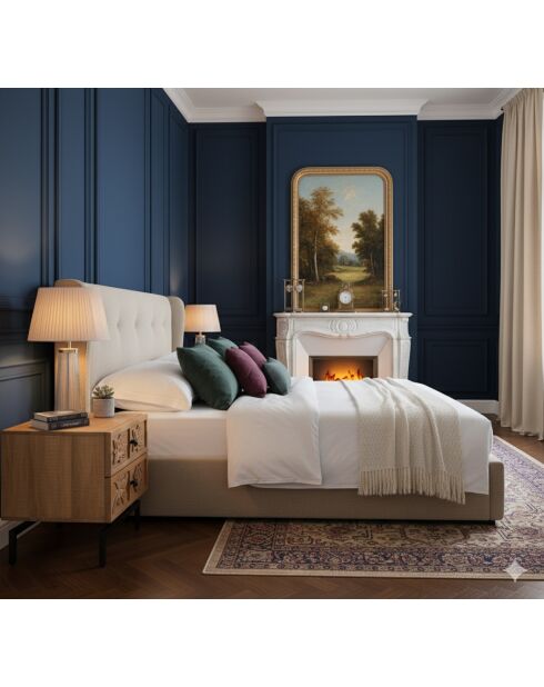 Table de chevet 2 tiroirs Manguier Sculture Beige - 45x40x45 cm