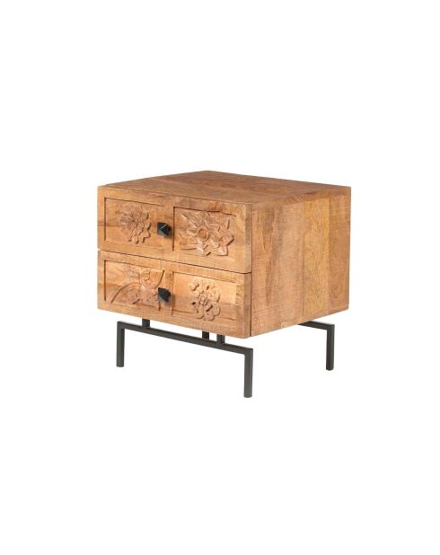 Table de chevet 2 tiroirs Manguier Sculture Beige - 45x40x45 cm