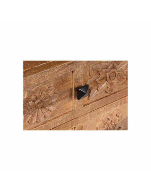 Table de chevet 2 tiroirs Manguier Sculture Beige - 45x40x45 cm