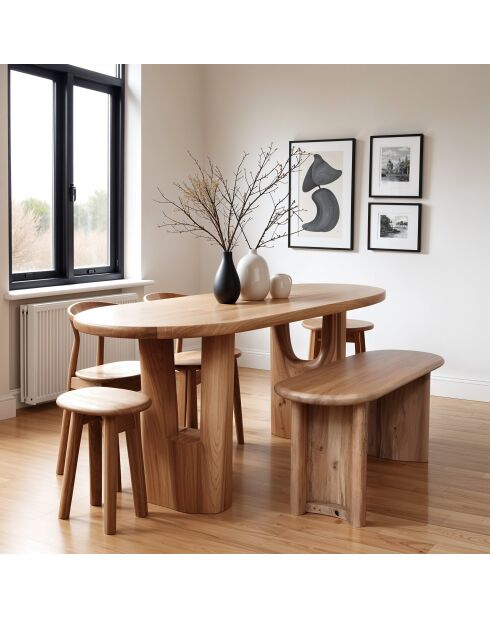 Banc arrondi bois massif Acacia Ellipse Beige - 152x36x46 cm