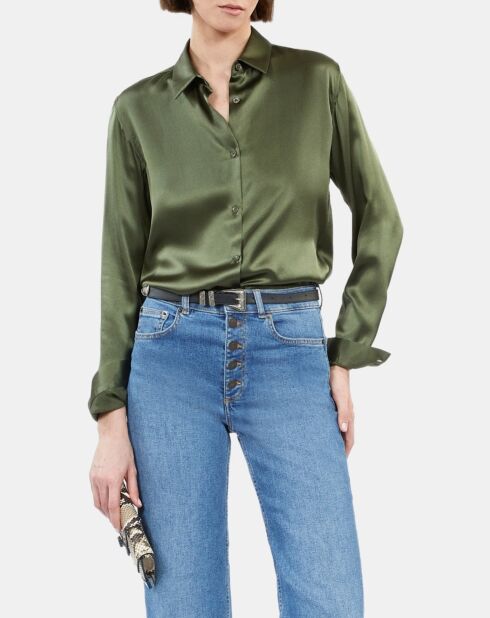 Chemise 100% soie kaki