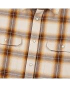 Chemise à carreaux bruns et beige