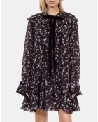 Robe courte à volants imprimé fleurie noire