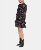 Robe courte à volants imprimé fleurie noire