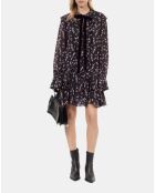 Robe courte à volants imprimé fleurie noire