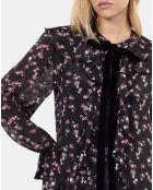 Robe courte à volants imprimé fleurie noire