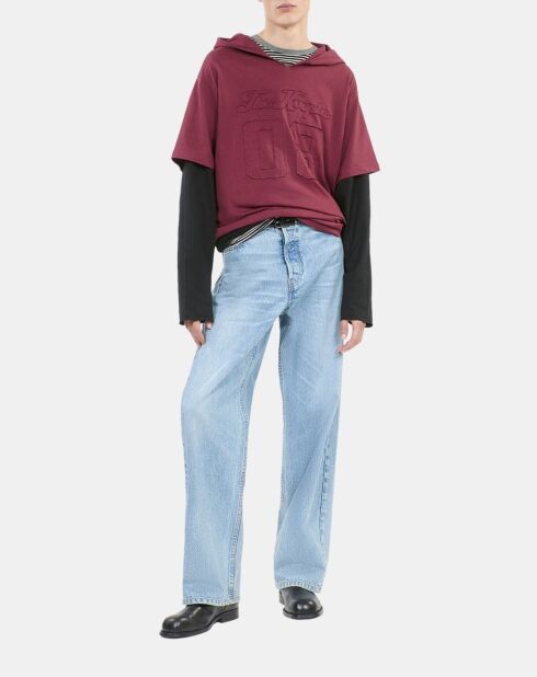 T-shirt manches longues à capuche bordeaux