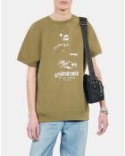 Sweatshirt manches courtes avec sérigraphie olive