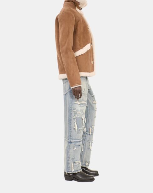 Peau lainée courte marron et beige