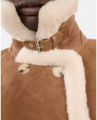 Peau lainée courte marron et beige