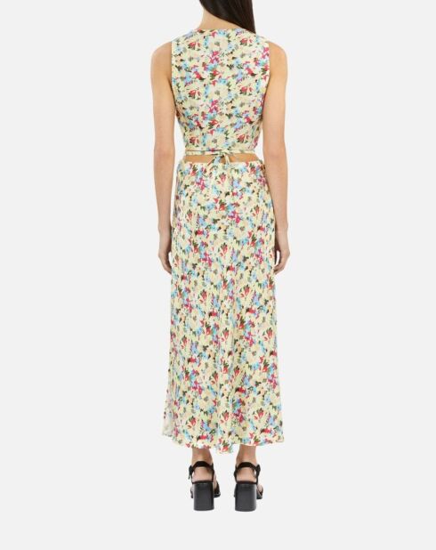 Top court fleuri cache cœur avec laçage jaune