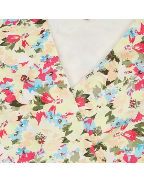 Top court fleuri cache cœur avec laçage jaune