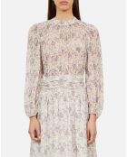 Robe longue fleurie craie , écru et mauve