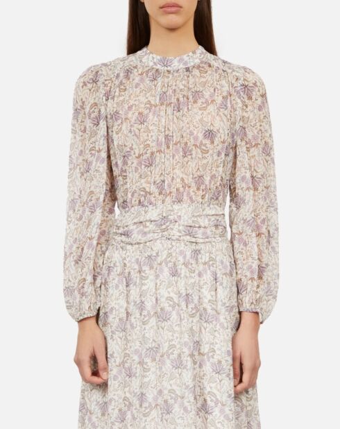 Robe longue fleurie craie , écru et mauve