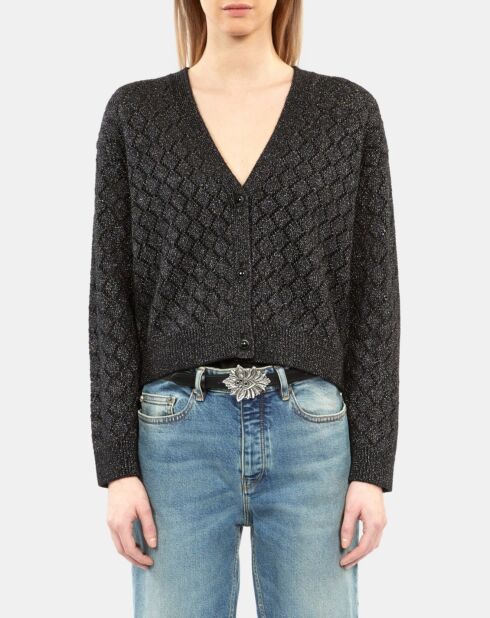 Cardigan en laine mélangée avec détails noir