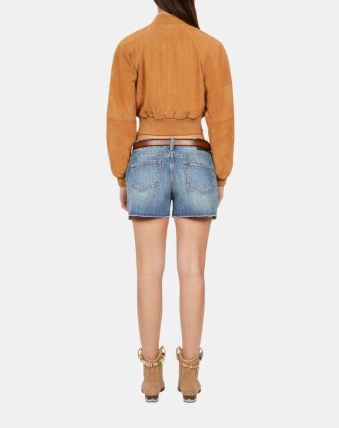 Blouson en cuir suède camel