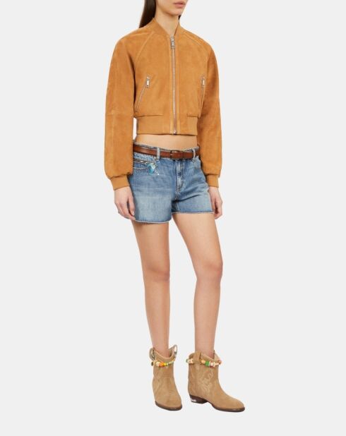 Blouson en cuir suède camel