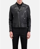 Blouson biker avec studs en cuir noir