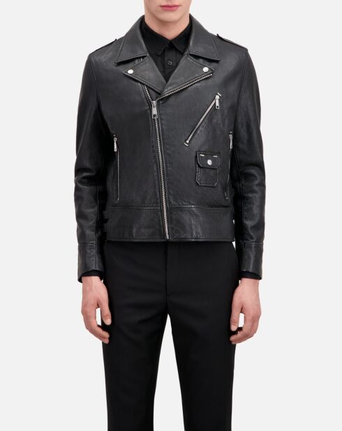 Blouson biker avec studs en cuir noir