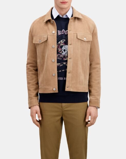 Blouson en cuir suède beige