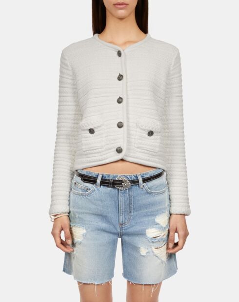 Cardigan en maille torsadée écru