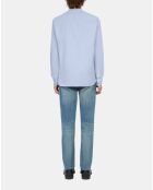 Chemise col officier en popeline bleu ciel