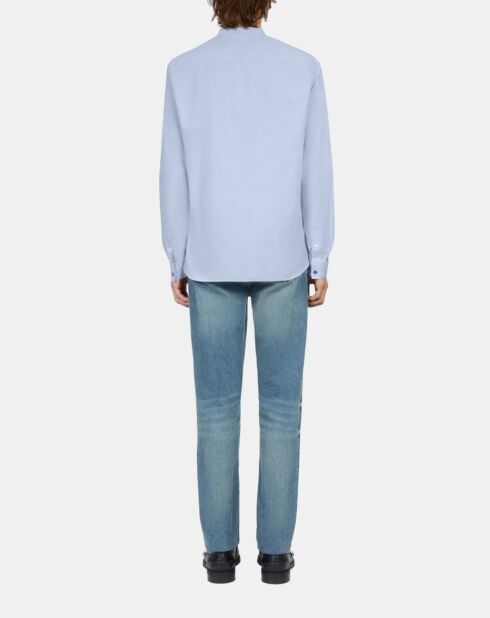 Chemise col officier en popeline bleu ciel