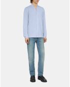 Chemise col officier en popeline bleu ciel