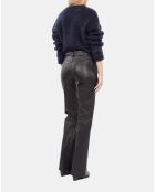 Pantalon flare en cuir noir