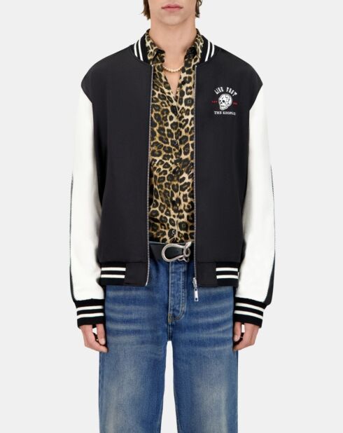 Blouson réversible satiné avec broderie noir