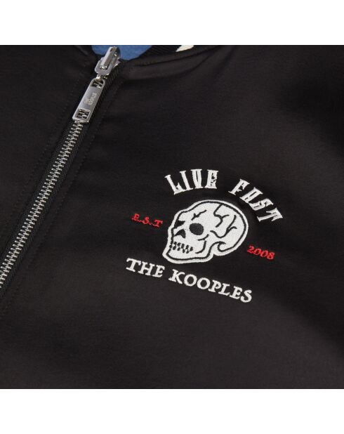 Blouson réversible satiné avec broderie noir