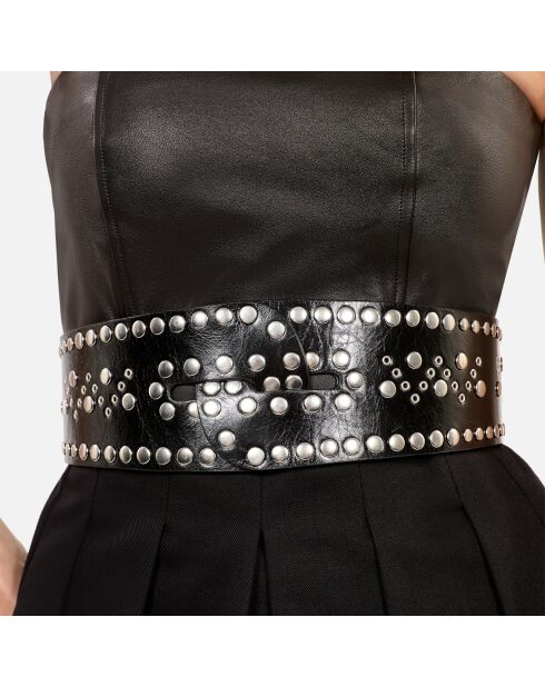 Ceinture large cloutée en cuir noire