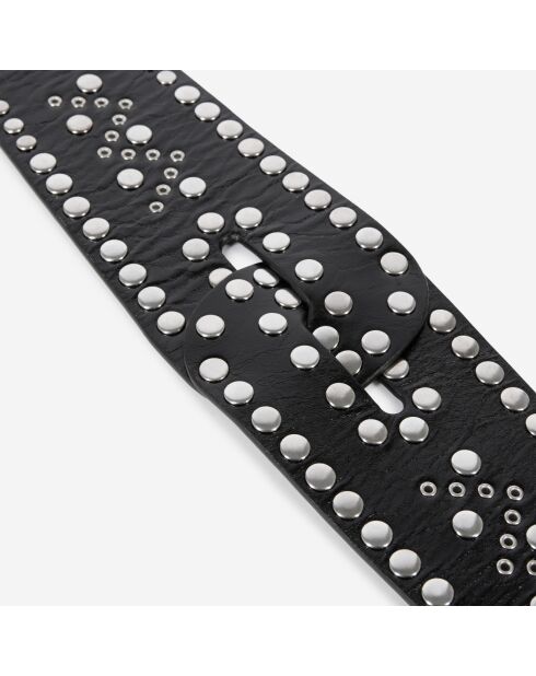 Ceinture large cloutée en cuir noire