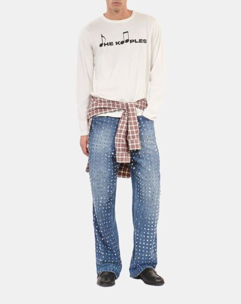 T-shirt manches longues à serigraphie ecru