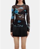 T-shirt imprimé noir et bleu