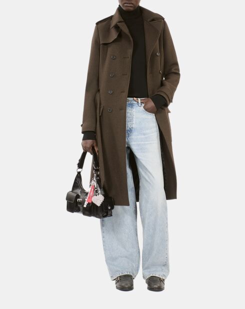 Manteau long en laine style trench kaki