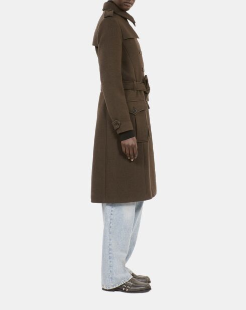 Manteau long en laine style trench kaki