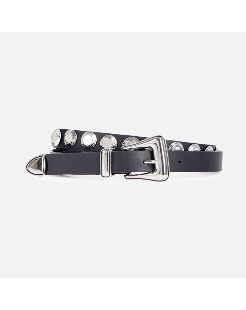 Ceinture fine en cuir à effet crocodile noire