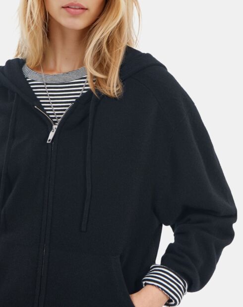 Sweatshirt à capuche en laine & cachemire noir