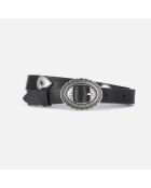 Ceinture fine cloutée en cuir noire