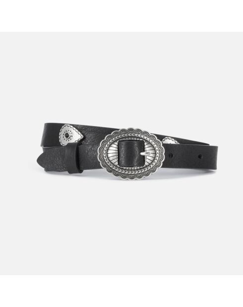 Ceinture fine cloutée en cuir noire