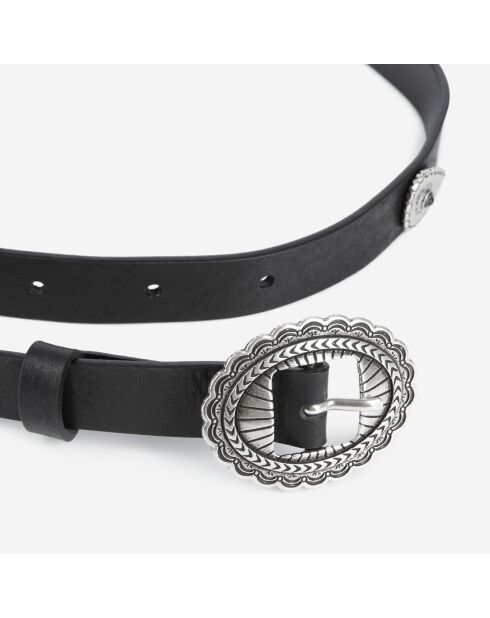 Ceinture fine cloutée en cuir noire