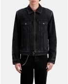 Blouson biker noir délavé en denim